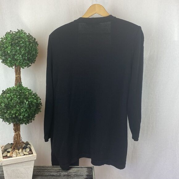 St John Black Open Front Knit Long Sleeve Cardigan Sweater L - Picture 3 of 8